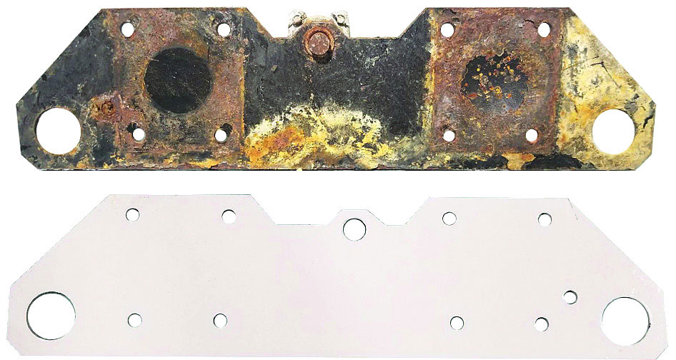 Before and after sand blasted floor scrubber component