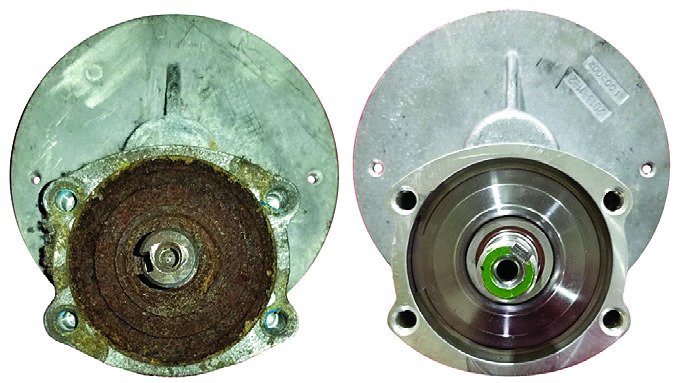 Floor scrubber motor before and after rebuilding